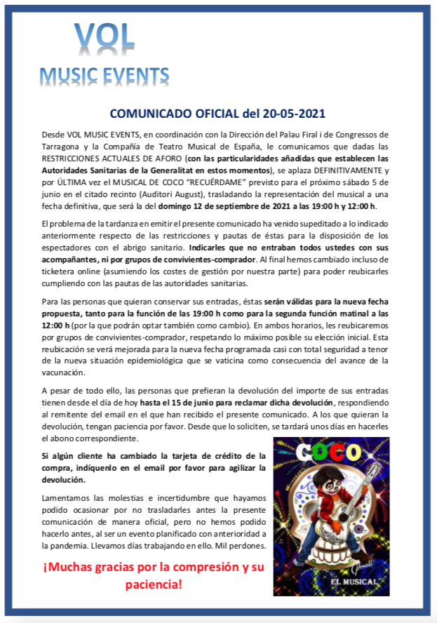 Canvi Data COCO setembre 2021 - Palau Firal i de Congressos de Tarragona